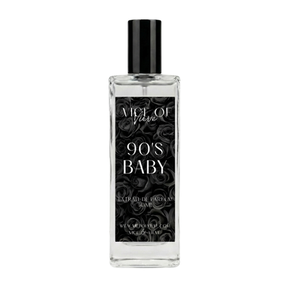 90's Baby perfume bottle. A nostalgic pink cotton candy fragrance inspired by the vintage Juice Bar Cotton Candy Refreshee and Pink Sugar.