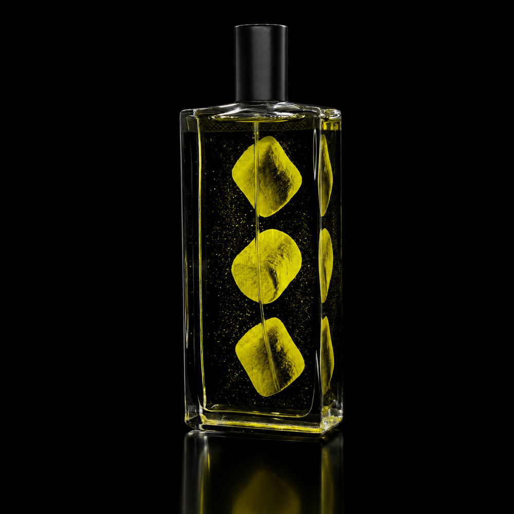 Vice of Vieve Marshmallow Deux perfume bottle side angle showing custom marshmallow artwork design