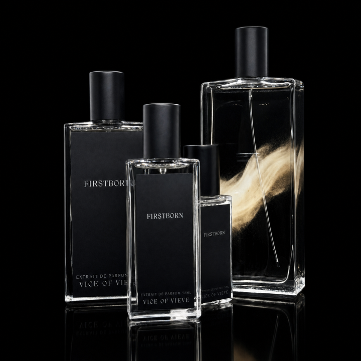 Vice of Vieve Firstborn perfume collection available in 15ml, 30ml, 50ml, and 100ml sizes