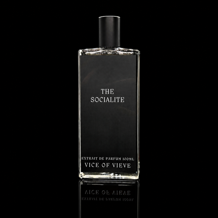 Vice of Vieve The Socialite powdery lily and creamy Mysore sandalwood niche perfume bottle