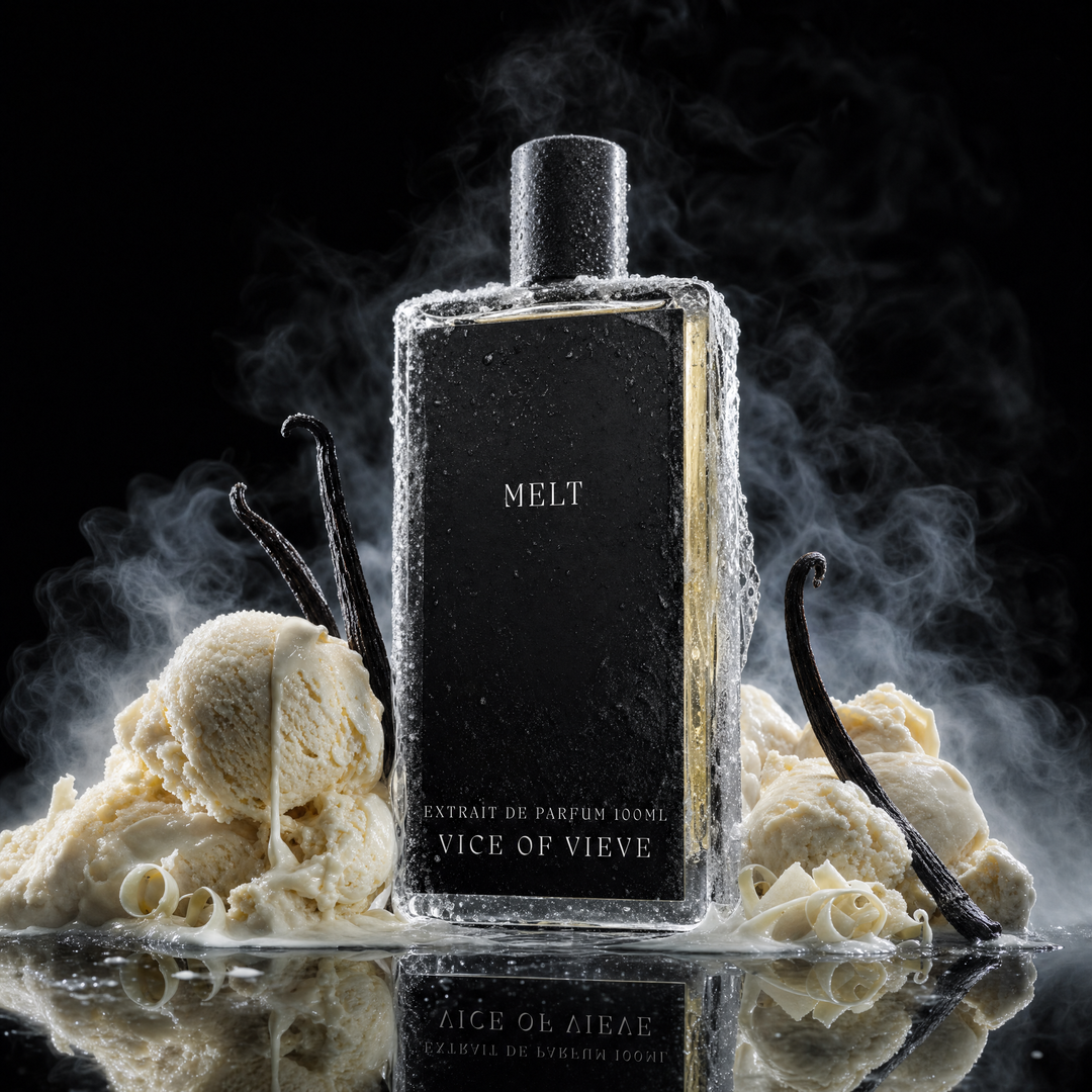 Vice of Vieve Ice Cream Musk Extrait de Parfum sweet cream and vanilla perfume bottle with custom artwork