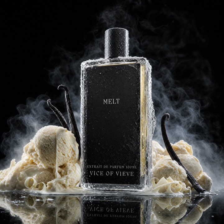 Vice of Vieve Ice Cream Musk Extrait de Parfum sweet cream and vanilla perfume bottle with custom artwork