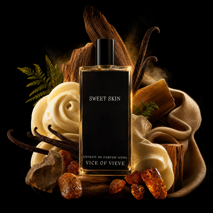 Vice of Vieve Sweet Skin Extrait de Parfum warm vanilla and skin musk perfume bottle with custom artwork