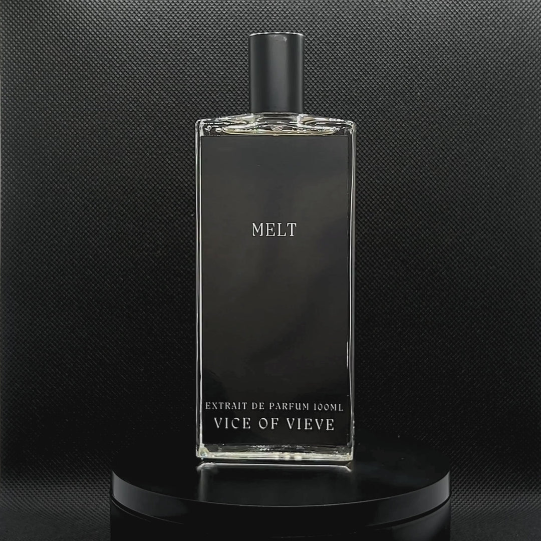 Video rotation of Vice of Vieve Ice Cream Musk perfume bottle displaying custom artwork design