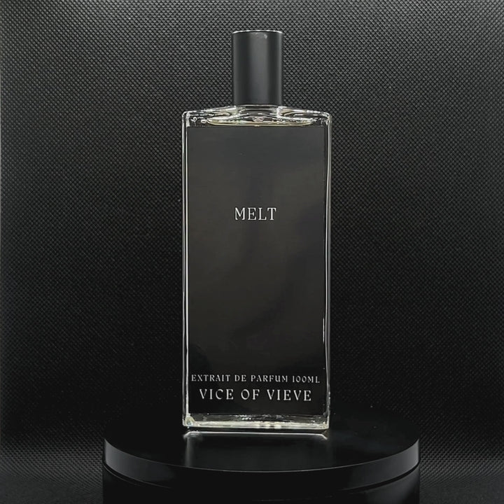 Video rotation of Vice of Vieve Ice Cream Musk perfume bottle displaying custom artwork design