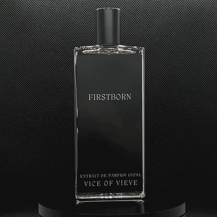 Video rotation of Vice of Vieve Firstborn perfume bottle displaying custom artwork design