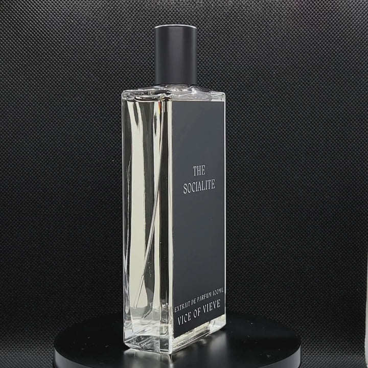 Video rotation of Vice of Vieve The Socialite perfume bottle displaying custom artwork design